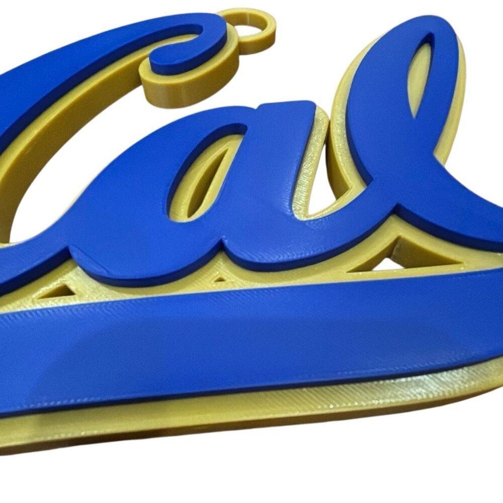 Oversized Cal Script Logo Pendant — Gold & Blue Colorblock Statement Chain Piece - Picture 4 of 11